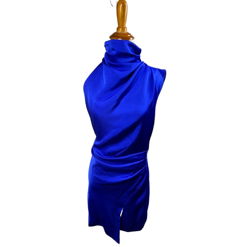 NWT Misha Electric Blue Hope Satin Mini Dress - Picture 2 of 5